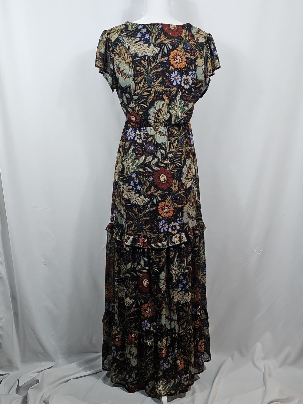 12th Tribe Floral Maxi Dress M Open Back Tiered Boho Garden Wedding Botanical - Picture 4 of 16